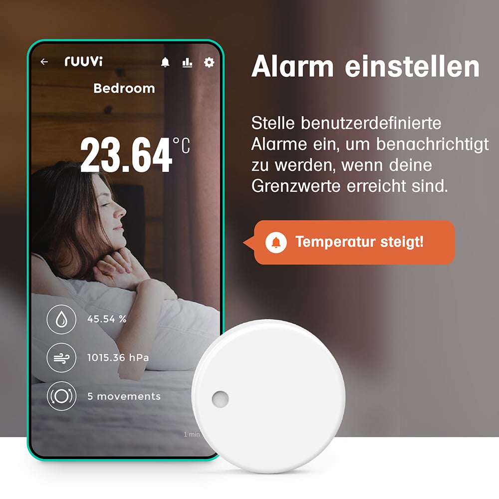 Ruuvi Tag 4in1 Bluetooth-Sensor für Temperatur, Feuchtigkeit, Luftdruck und Bewegung Smart-Messgerät