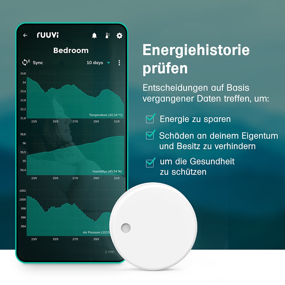 Ruuvi Tag 4in1 Bluetooth-Sensor für Temperatur, Feuchtigkeit, Luftdruck und Bewegung Smart-Messgerät