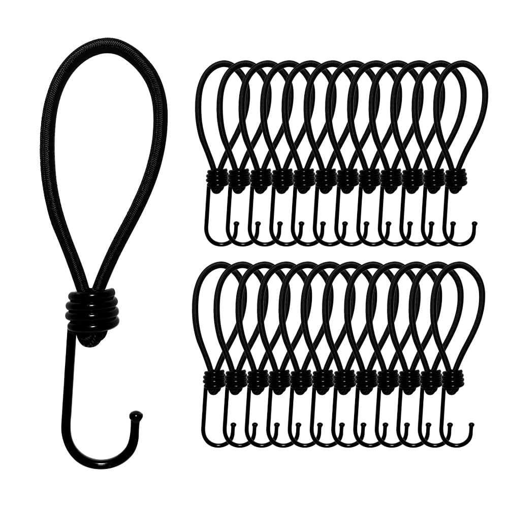 25 pcs 15cm Bungee Cord with Hooks 5mm Universal Load Securing for Tarps and Trailer Nets