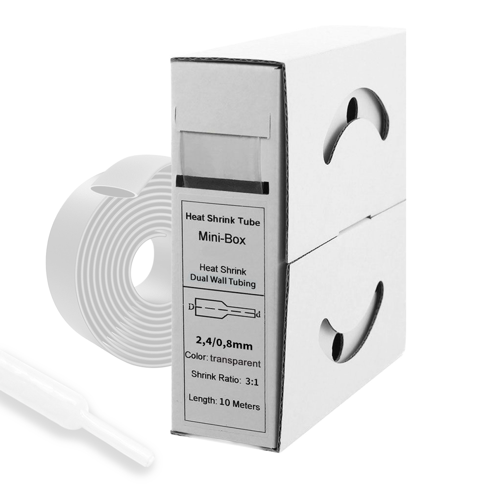 10m heat-shrink tubing with adhesive 2.4mm&gt;0.8mm transparent Ratio 3:1