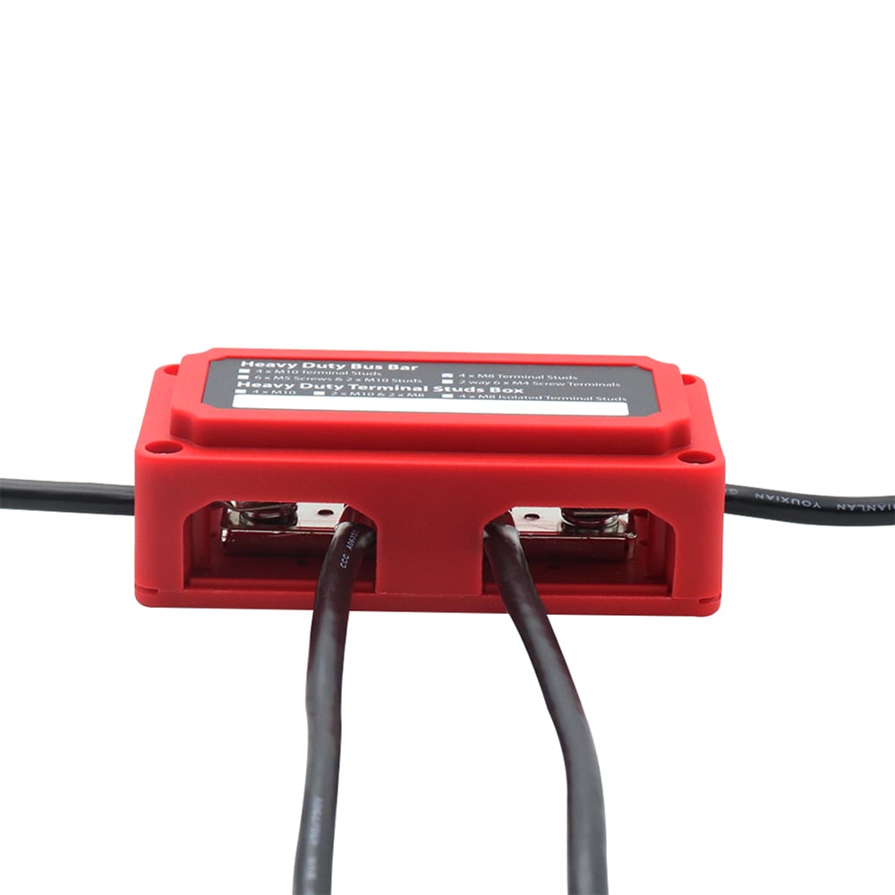 Offgridtec BusBar Box Rot 4 x M8 Anschlussbolzen inkl. Abdeckung und  Befestigungsschrauben