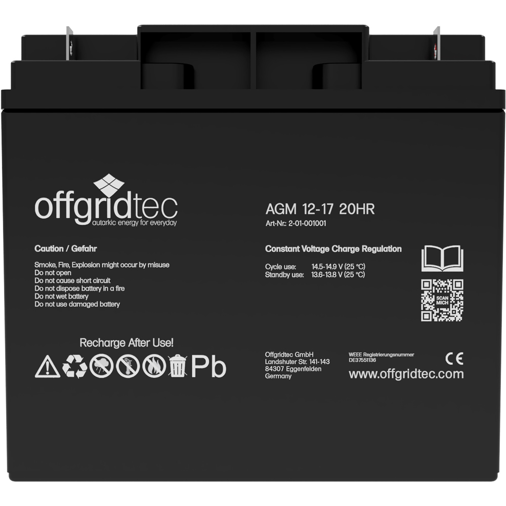 Offgridtec® AGM 17Ah 20HR 12V - Solar Batterie Akku Extrem zyklenfest